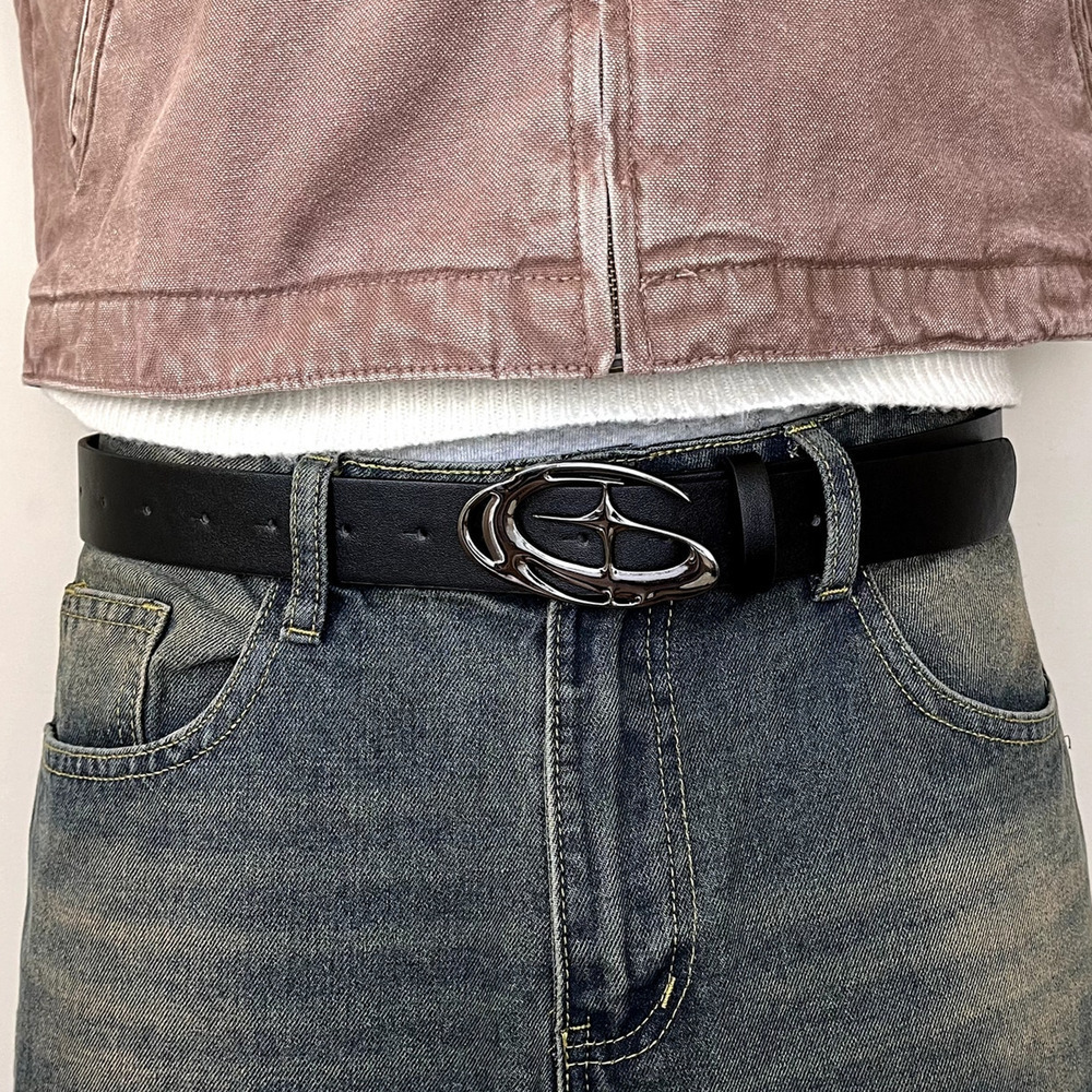 y2k 2000s chrome star futuristic cross emblem black grunge emo belt